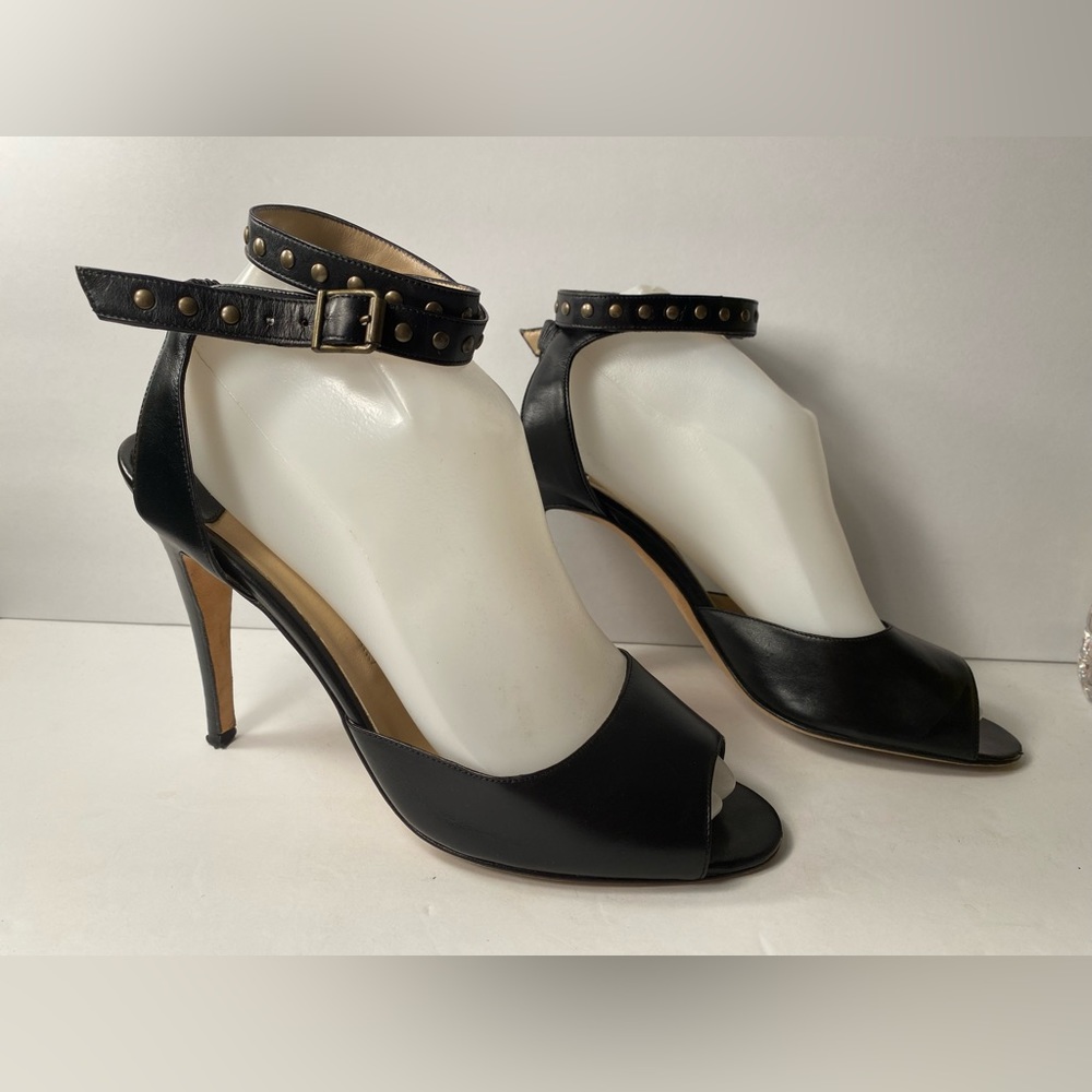Manolo blahnik ankle strap open toe sandals heels black 39/ 8.5-9